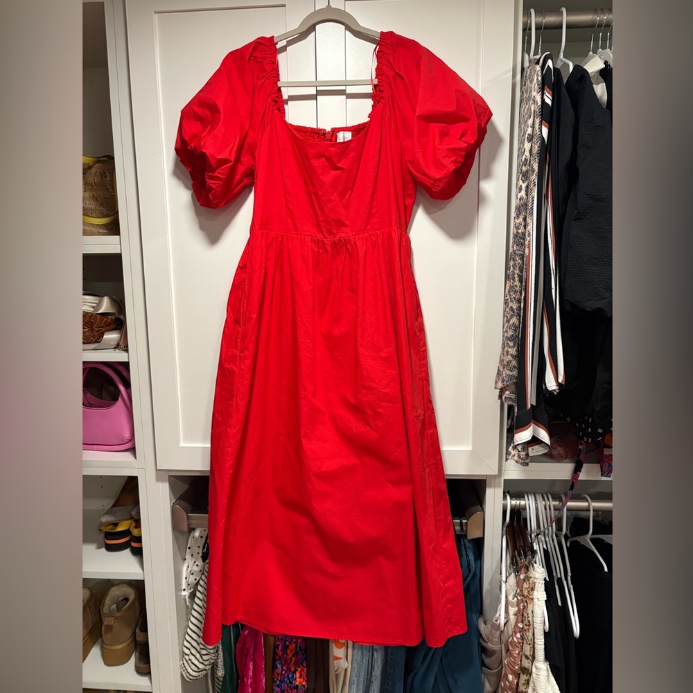 Red Puff Sleeve Dress